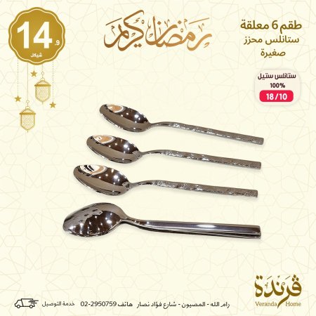 طقم 6 معالق فضي ستانلس ستيل محزز صغير